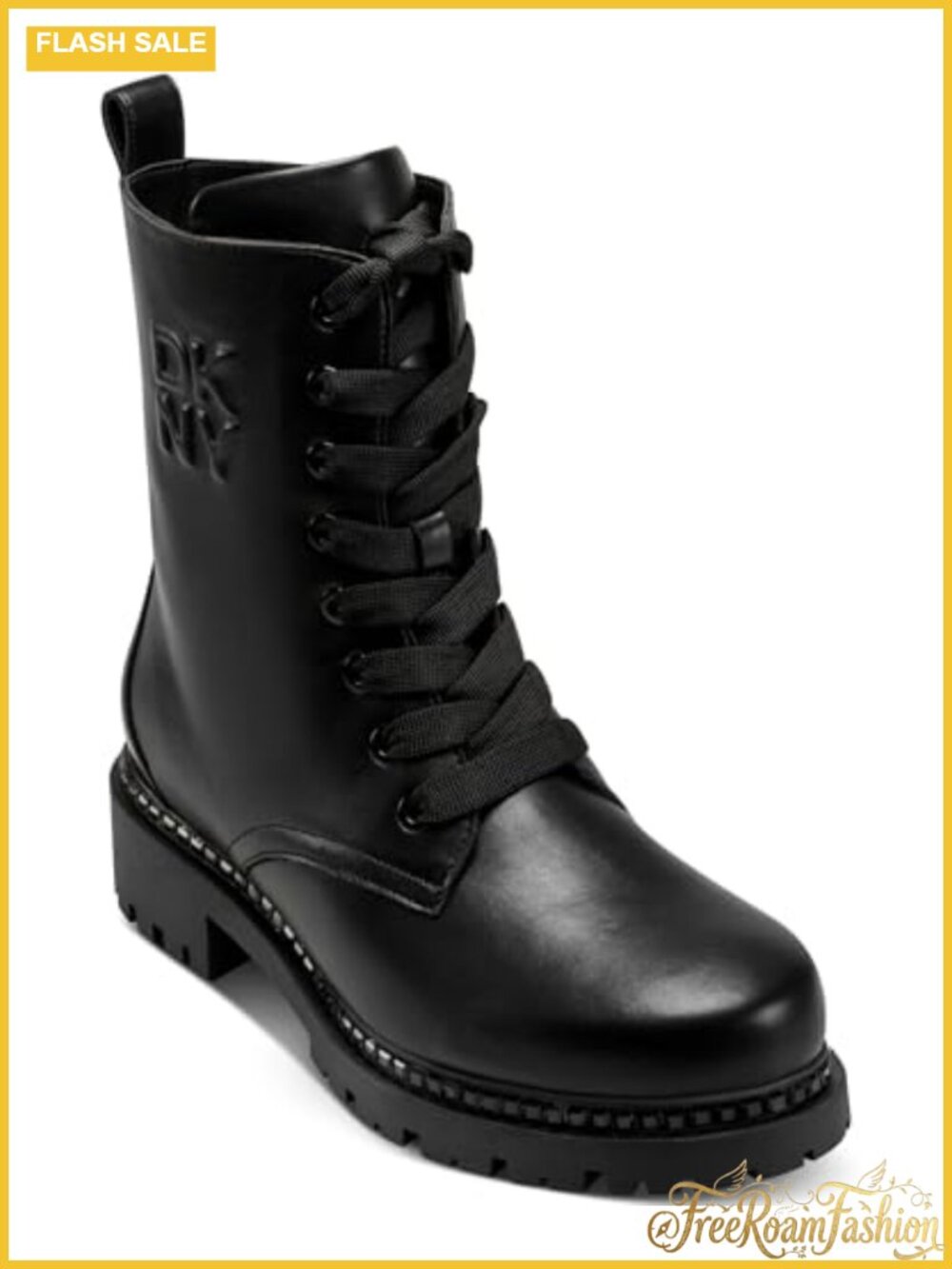 DKNY Rommily Lace Up Faux Leather Combat Booties Ankle Boots